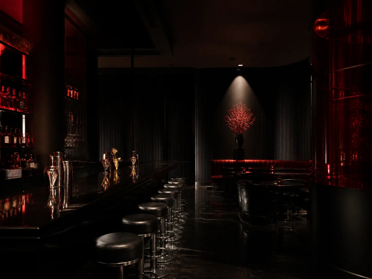 Dark cocktail bar interior before opening