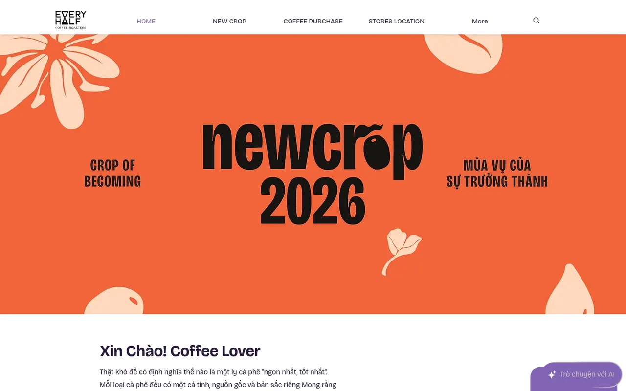 Homepage of Every Half Coffee Roasters